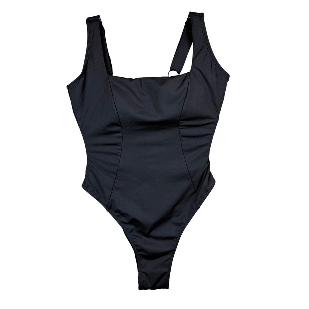 TA3 Squarey Black One Piece Swimsuit Lace-Up Back Sculpting Shapewear